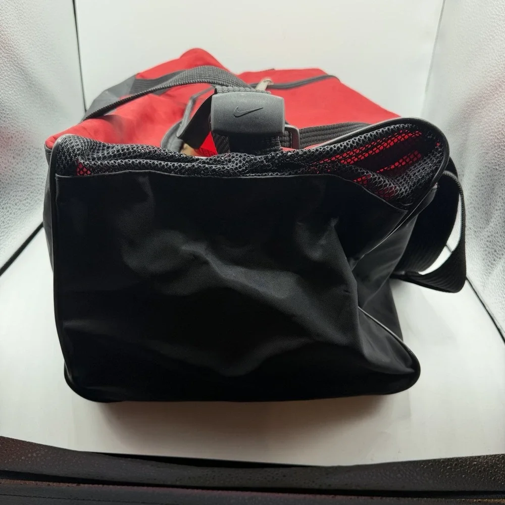 Rare Vintage 90s NIKE Duffle Bag Red Black Spellout Swoosh Retro Gym Travel